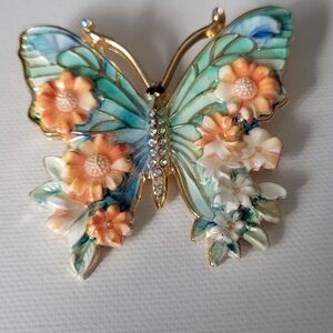 Beautiful Floral Butterfly Brooch with AB Rhinestones